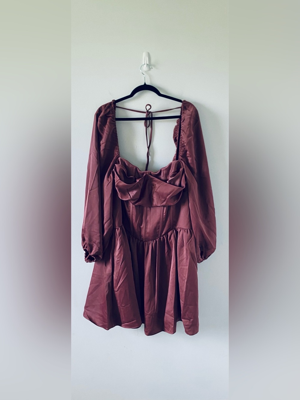 NWT City Chic Flirty Corset Dress Rose Satin Balloon Sleeve Mini Plus Size XL22